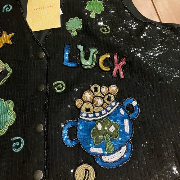 NWT Quacker Factory Women’s Black Sequin Vest Irish theme Size 2X Vintage 1990’s - Picture 6 of 14